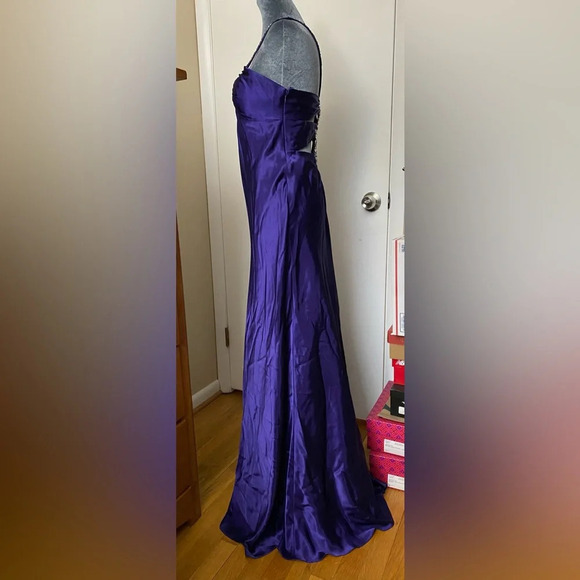 Hailey Logan by Adrianna Papell Purple Satin Sequin Gown Long Dress Size 7/8 - Picture 4 of 10